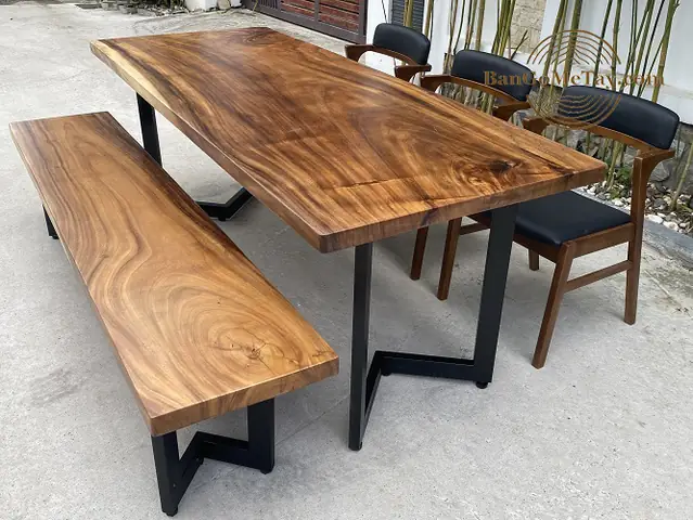 Bộ Bàn Ăn Gỗ Me Tây Kèm 1 Băng 3 Ghế Rời Chữ Z