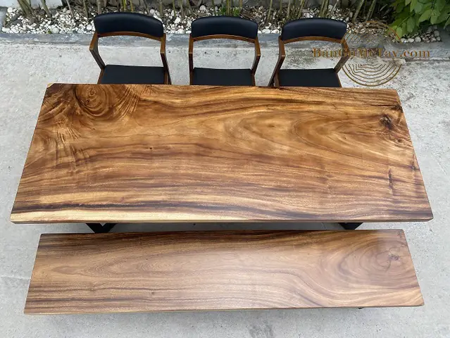 Bộ Bàn Ăn Gỗ Me Tây Kèm 1 Băng 3 Ghế Rời Chữ Z