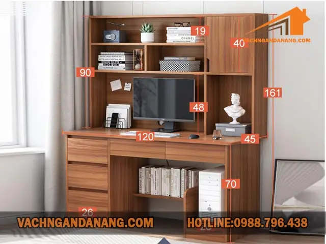 Bàn Học Liền Giá Sách Sử Dụng Gỗ Tự Nhiên.