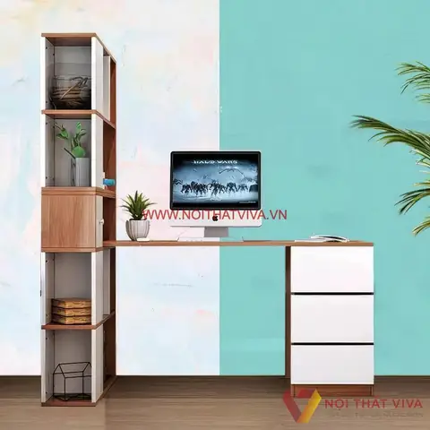 Bàn Làm Việc Có Kệ Sách Bên Hông