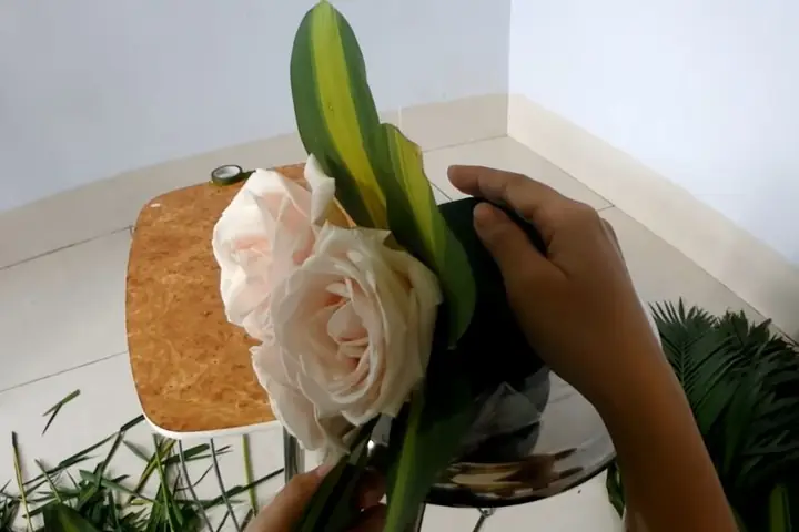 Bước 2: Cắm Lá Thiết Mộc Lan Để Trang Trí