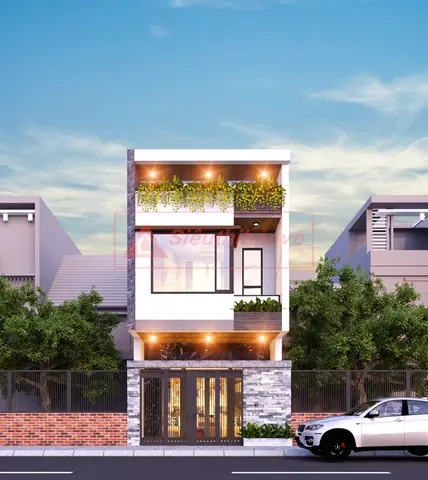 Phối Cảnh Mặt Tiền Mẫu Nhà Phố 2 Tầng 3 Phòng Ngủ
