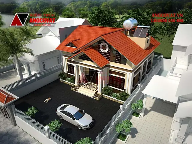 Mẫu 6: Hình Ảnh Bản Vẽ Nhà Cấp 4 Gác Lửng Mái Thái Đỏ Tươi Vô Cùng Hấp Dẫn Diện Tích 120m2