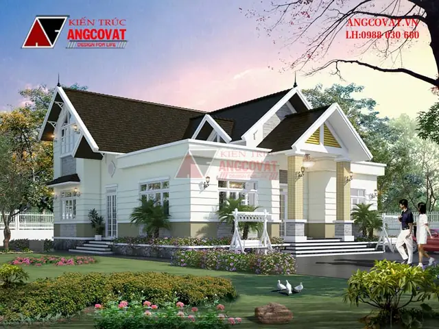 Mẫu 1: Bản Vẽ Nhà Cấp 4 Gác Lửng Mái Thái Phong Cách Châu Âu Diện Tích 190m2