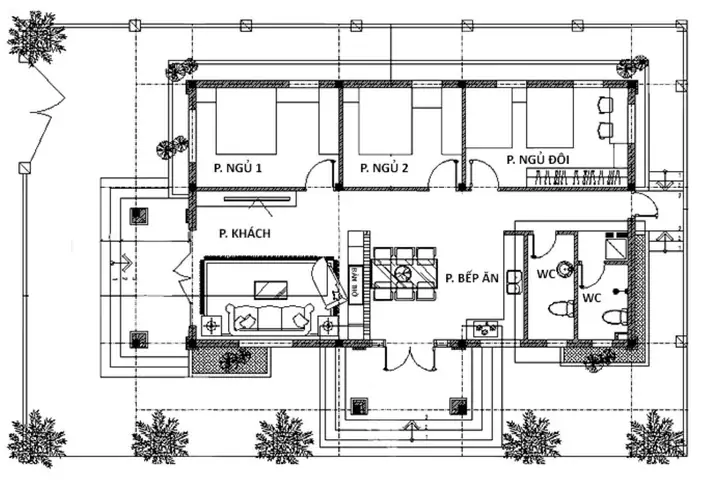 Bản Vẽ Mặt Bằng Nhà Cấp 4 3 Phòng Ngủ 300 Triệu