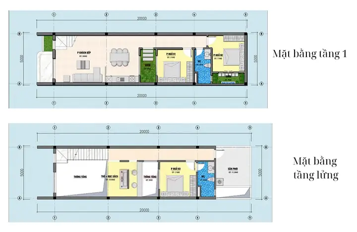 5x20m Bản Vẽ Thiết Kế Nhà Gác Lửng 5×20