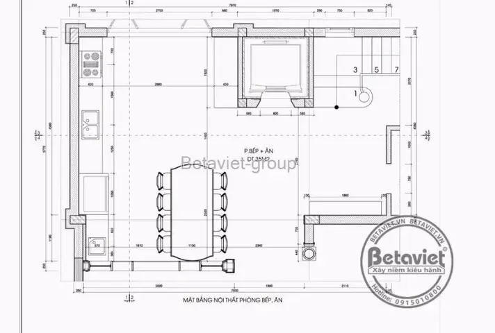 Bản Vẽ Chi Tiết Phòng Bếp Tầng Thượng