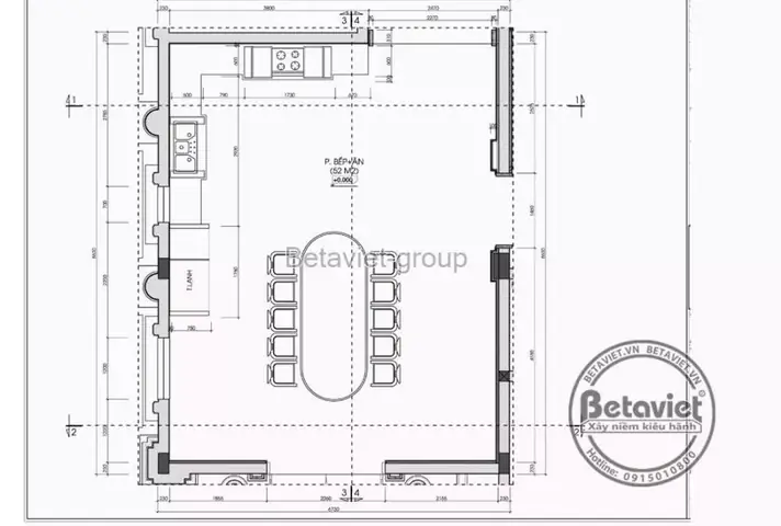 Bản Vẽ Phòng Bếp Tầng Trệt, Không Gian Mở
