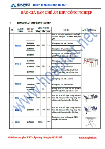 Báo Giá Bàn Ăn Khu Công Nghiệp