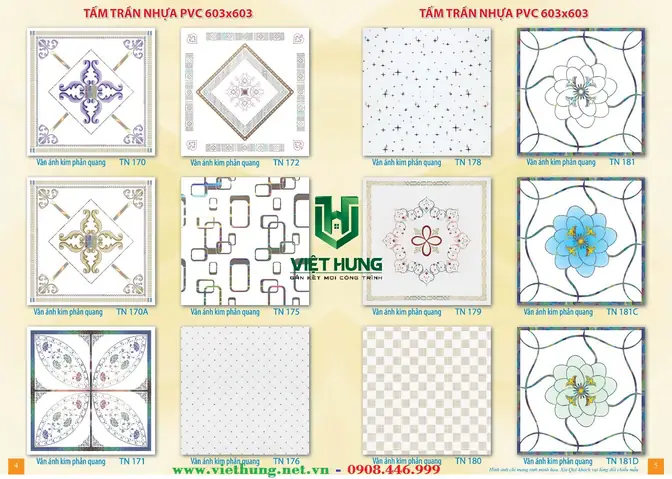 Bảng Màu Tấm Trần Nhựa Hoa Văn 3d 600x600