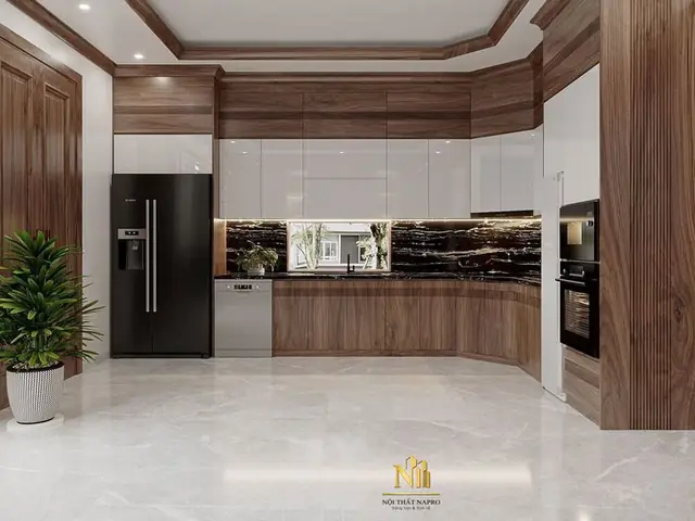 Thiết Kế 3d Mẫu Tủ Bếp Gỗ Óc Chó Bắc Mỹ Noc18