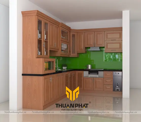 Tủ Bếp Gỗ Tự Nhiên Phong Cách Tân Cổ Điển