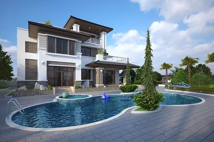 Thiết Kế Biệt Thự Nhà Vườn Có Hồ Bơi 3 Tầng