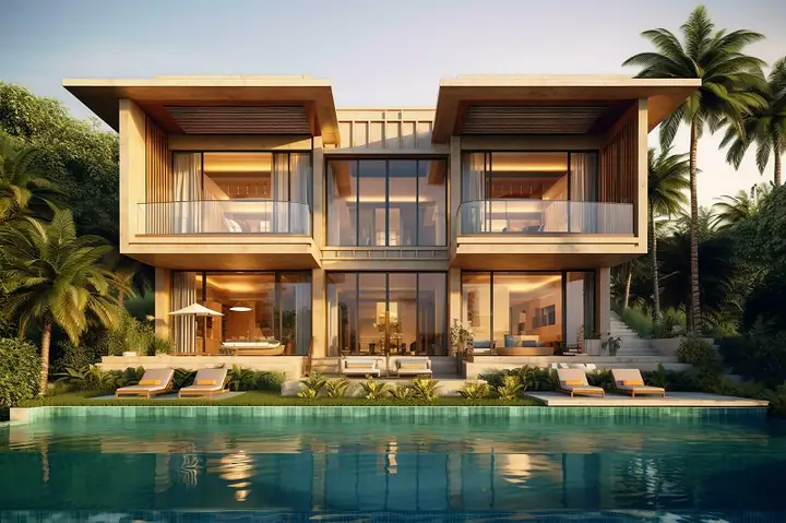 Mẫu Nhà Biệt Thự Nhà Vườn Có Hồ Bơi Trước Nhà