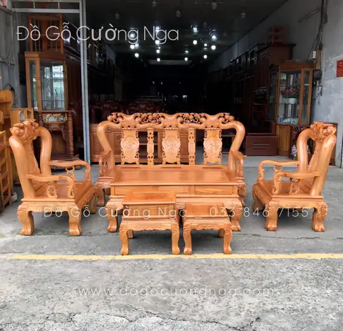 Bộ Bàn Ghế Salon Gỗ Gõ Đỏ Tay 12 - 6 Món