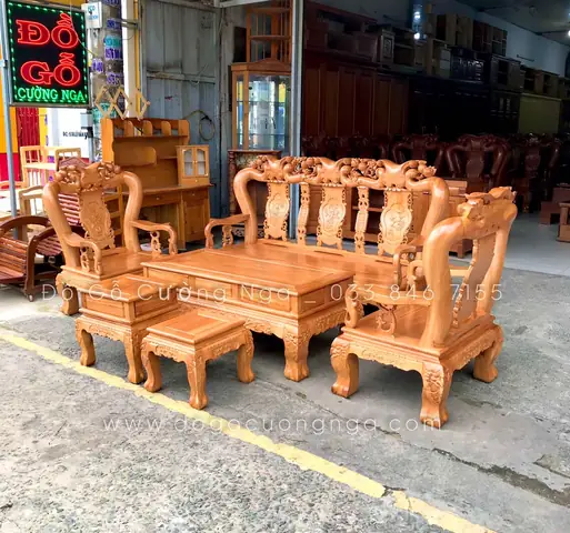 Bàn Ghế Slaon Gô Gõ Đỏ Tay 12 -6 Món