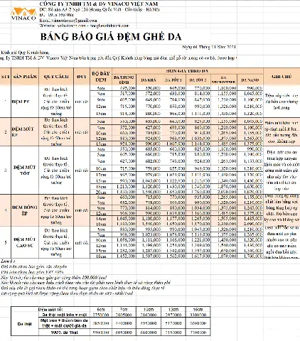 Bảng Báo Giá Đệm Ghế Da Tại Nội Thất Vinaco