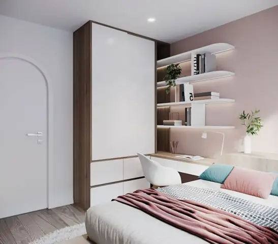 Mẫu 16: Cách Bố Trí Phòng Ngủ 16m2 Có Kệ Sách Đẹp