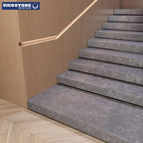 Mẫu Cầu Thang Đơn Giản Cho Nhà Ống 4m Ốp Đá Vicostone Tartufo Bq8863