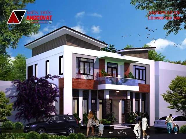 Mẫu Số 9: Các Mẫu Thiết Kế Nhà Đẹp 2 Tầng 90m2 Mái Lệch Hiện Đại Vô Cùng