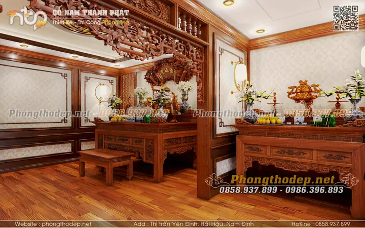 Thiết Kế Phòng Khách Có Vách Ngăn Phòng Thờ