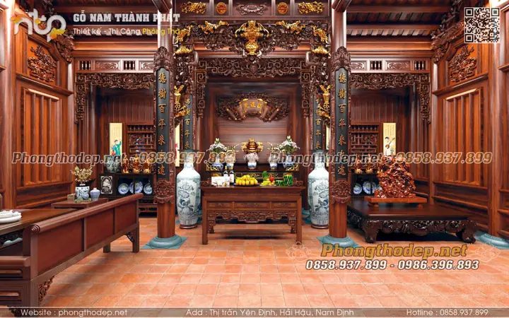 Phòng Thờ Kết Hợp Phòng Khách Trong Nhà Gỗ 3 Gian Sang Trọng Phòng Thờ Kết Hợp Phòng Khách Trong Nhà Gỗ 3 Gian Sang Trọng