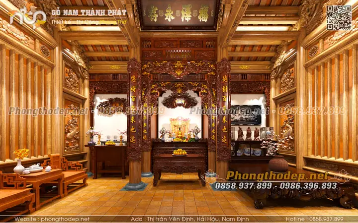 Nội Thất Phòng Khách Kết Hợp Phòng Thờ Trong Nhà Gỗ 3 Gian Nội Thất Phòng Khách Kết Hợp Phòng Thờ Trong Nhà Gỗ 3 Gian