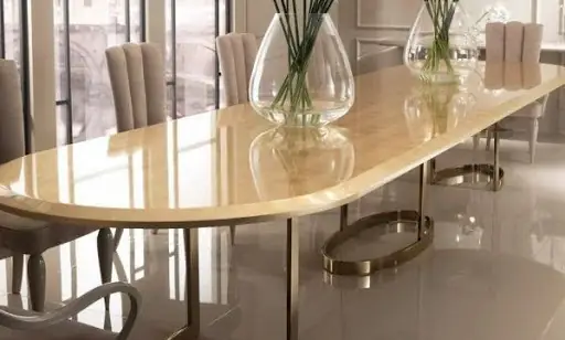 Mẫu Bàn Tròn Mặt Đá Chân Inox Màu Champagne