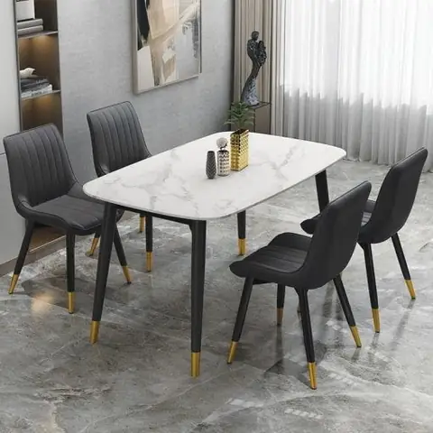 Mẫu Bàn Sofa Mặt Đá Chân Inox Mạ Đồng 4 Ghế