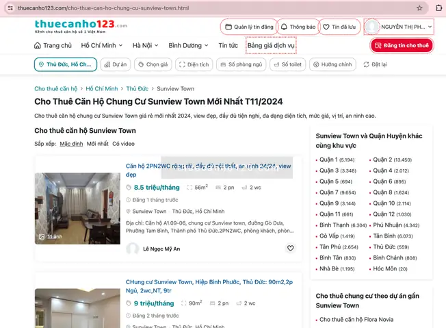 Thuecanho123 - Thuê Căn Hộ Sunview Town Giá Tốt