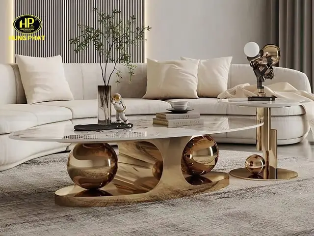 Bàn Sofa Đôi Mặt Đá Chân Mạ Vàng Bt-2219g