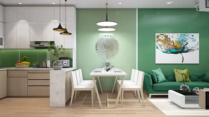 Phòng Khách Chung Cư Màu Xanh Lá Cây