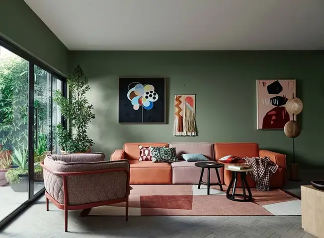 Mẫu Phòng Khách Màu Xanh Lá Cây Cho Nhà 1 Tầng