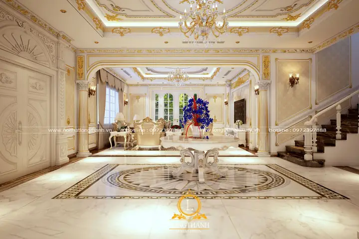 Giấy Dán Tường Phòng Khách Với Hoa Văn Châu Âu Tân Cổ Điển