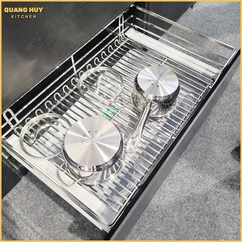 Giá Kệ Để Xoong Nồi Inox 304 Nan Vuông Cho Tủ Bếp Dưới