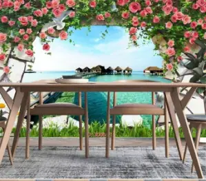 Tranh 3d Biển Và Giàn Hoa Hồng