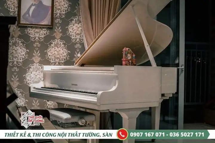 Hình Ảnh Thi Công Giấy Dán Tường Cao Cấp Cho Lớp Dạy Đàn Nhạc Tại Tphcm