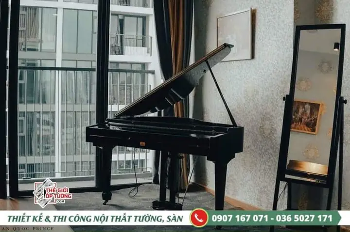 Hình Ảnh Thi Công Giấy Dán Tường Cao Cấp Cho Lớp Dạy Đàn Nhạc Tại Tphcm