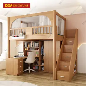 Giường Tầng Thông Minh Cho Bé Tích Hợp Bàn Học Kèm Tủ Áo