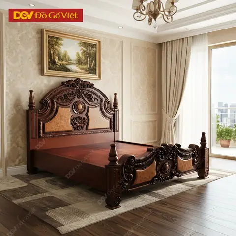 Giường Ngủ Gõ Đỏ Cổ Điển Chạm Nho Cao Cấp Đẹp Giá Rẻ