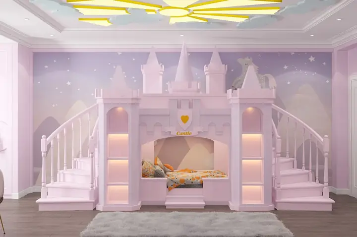 Mẫu Phòng Ngủ Thiết Kế Giường Tầng Lâu Đài Cổ Tích Thơ Mộng