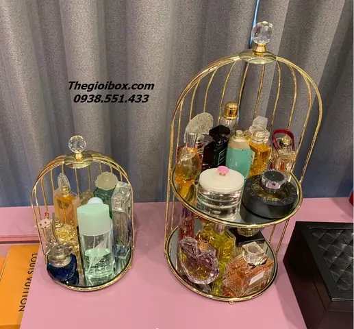 Khay Kệ Đựng Mỹ Phẩm Lồng Chim Mạ Vàng Cao Cấp Khay Kệ Đựng Mỹ Phẩm Lồng Chim Mạ Vàng Cao Cấp