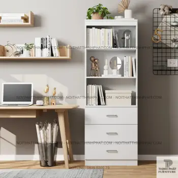 Giá Sách Đứng Chia Ngăn Sáng Tạo, Kèm Tủ Tiện Dụng, Màu Trắng Nhã...