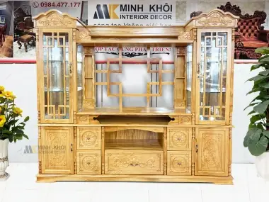 Kệ Tivi Gỗ Hương Đá Cổ Điển Chạm Hoa Hồng - Ktv831