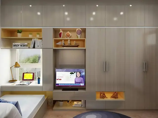 Tủ Quần Áo Kết Hợp Kệ Tivi Cho Phòng Ngủ Nhỏ