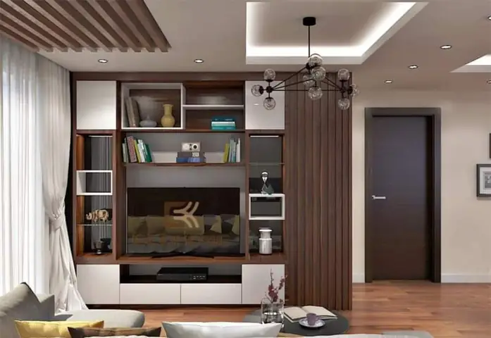 Kệ Trang Trí Phòng Khách Chất Liệu Gỗ Công Nghiệp