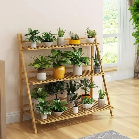 Mẫu 8: Kệ Trang Trí Tường Phòng Khách Trưng Bày Cây Xanh