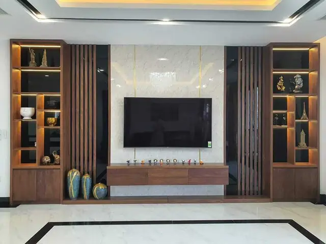 Mẫu 3: Kệ Gỗ Phòng Khách Có Ngăn Kéo