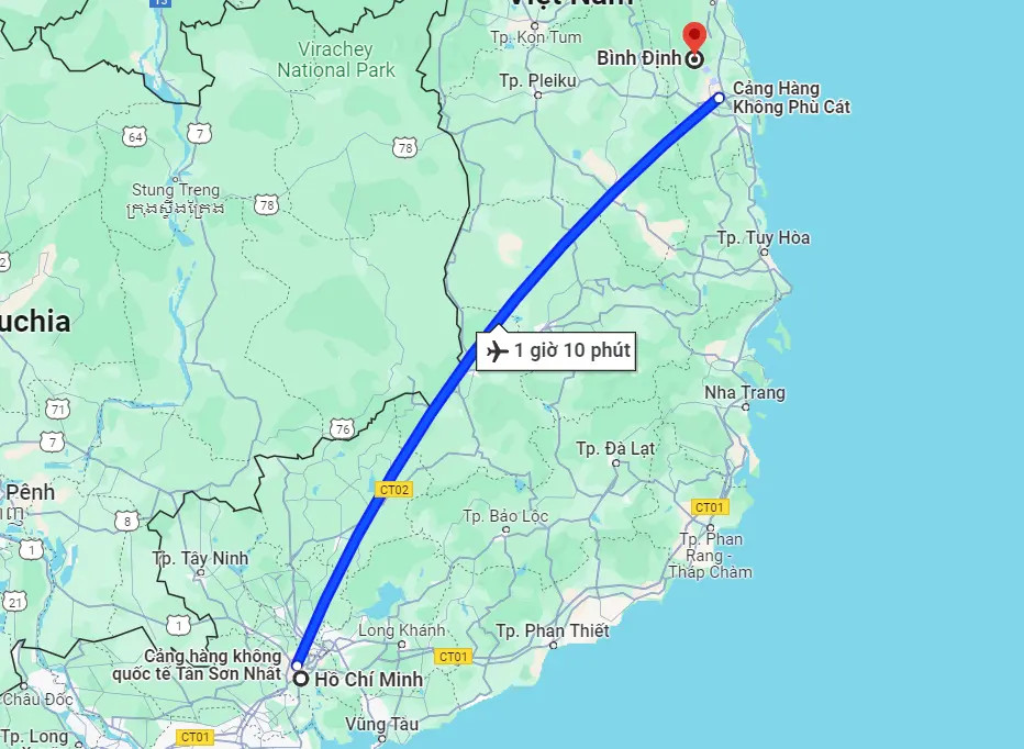 Khoảng cách từ Sài Gòn đi Bình Định bao nhiêu km theo đường bộ và đường hàng không