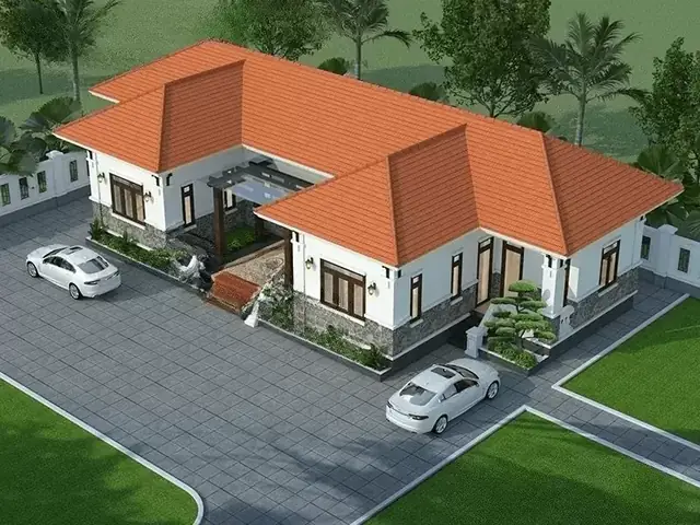 Mẫu Nhà Cấp 4 Chữ U Hiện Đại, Có Sân Trước Rộng Rãi Để Xe Ô Tô